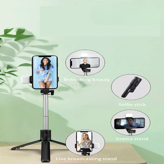 Selfie Stick With LED Light Wireless Bluetooth Foldable Mini Tripod