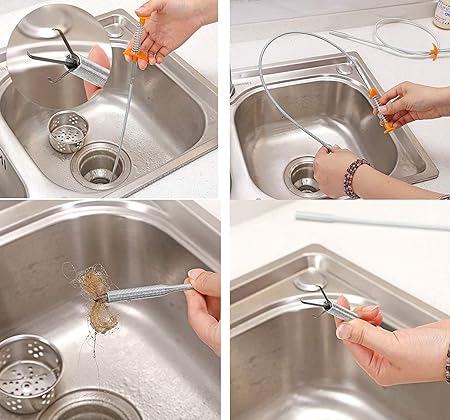 Stainless Steel Hair Catching Drain Cleaning Wire Spring [90cm] Sink Cleaning Stick