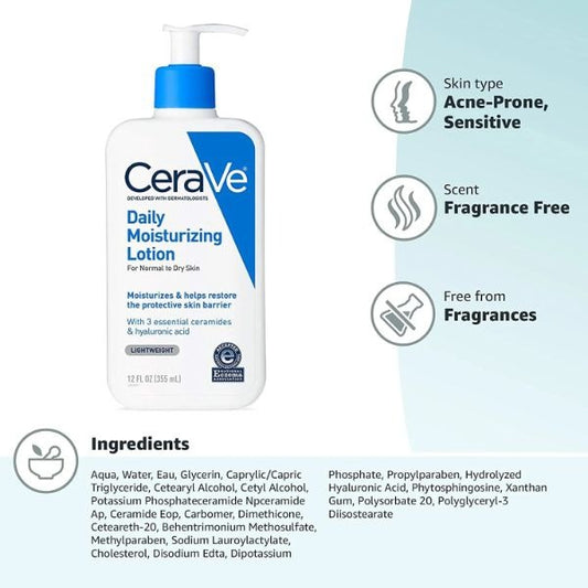 Cerave Daily Moisturizing Lotion 300ml Hydrating Lotion For All Skin Types With Long-Lasting Moisture And Lightweight Formula